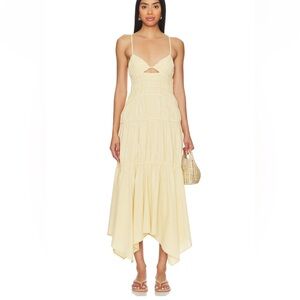 Cream Ruched Maxi Sundress for Wedding Guest